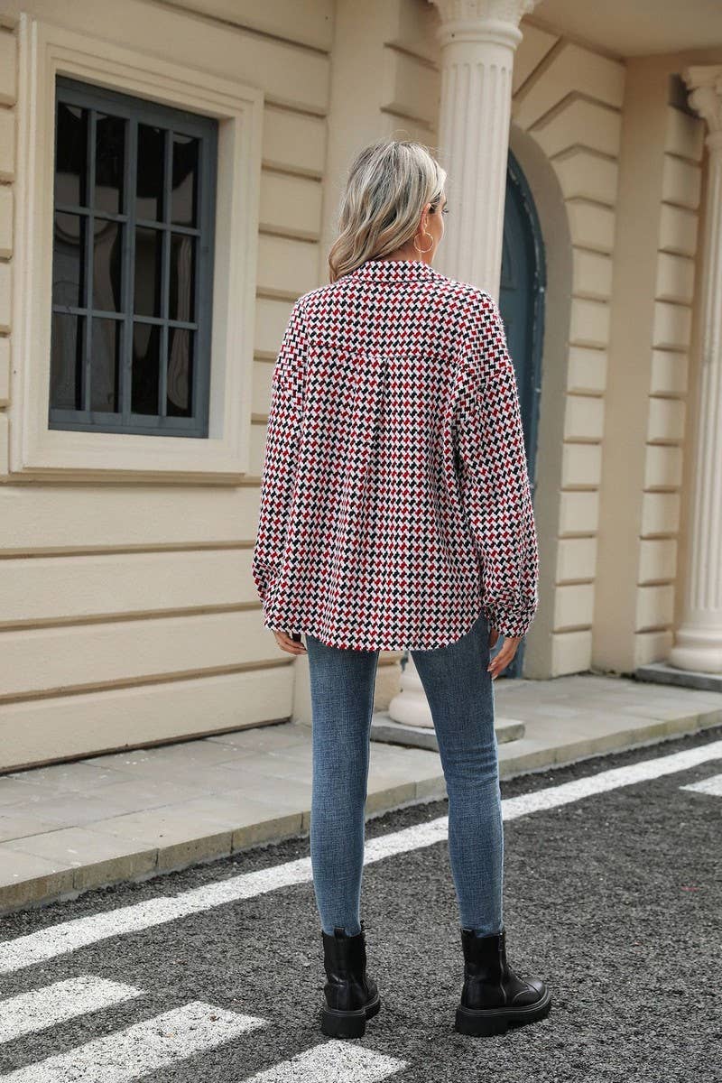 CWOCO0873_LAPEL PLAID POCKET LONG SLEEVE CARDIGAN COAT