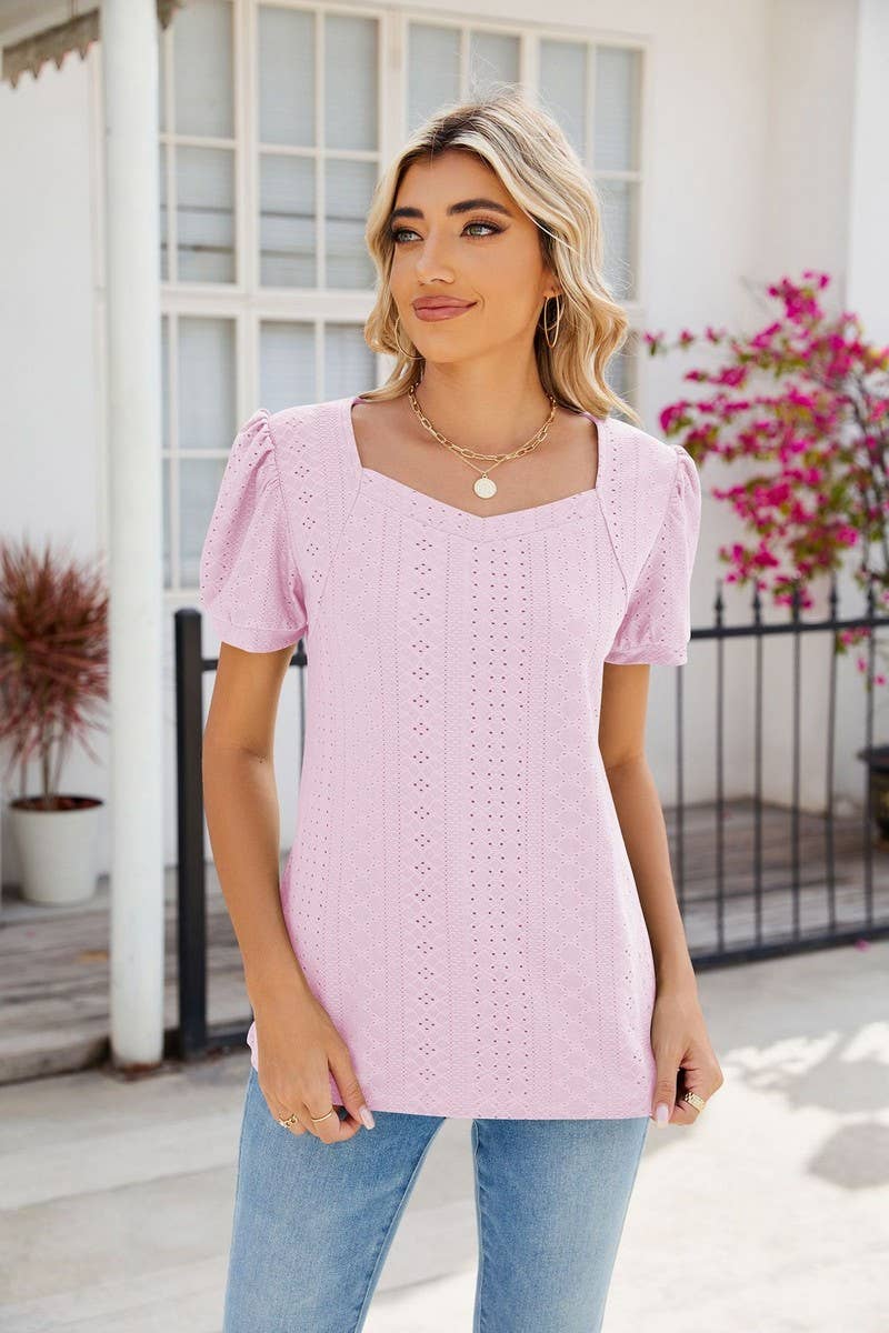 CWTTS0826_Sweetheart Neck Short Sleeve Knit Top