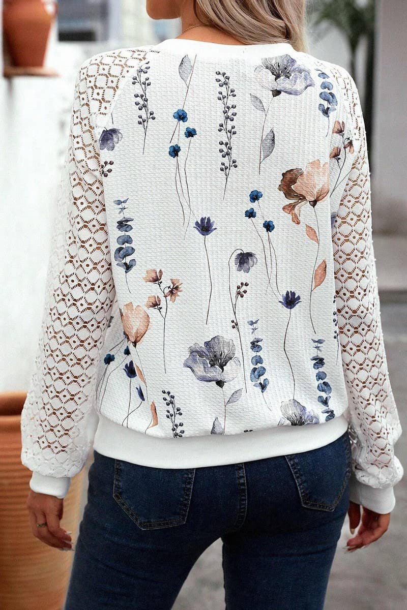 CWTBLL3547_WAFFLE FLORAL PRINT LACE LONG-SLEEVED TOP