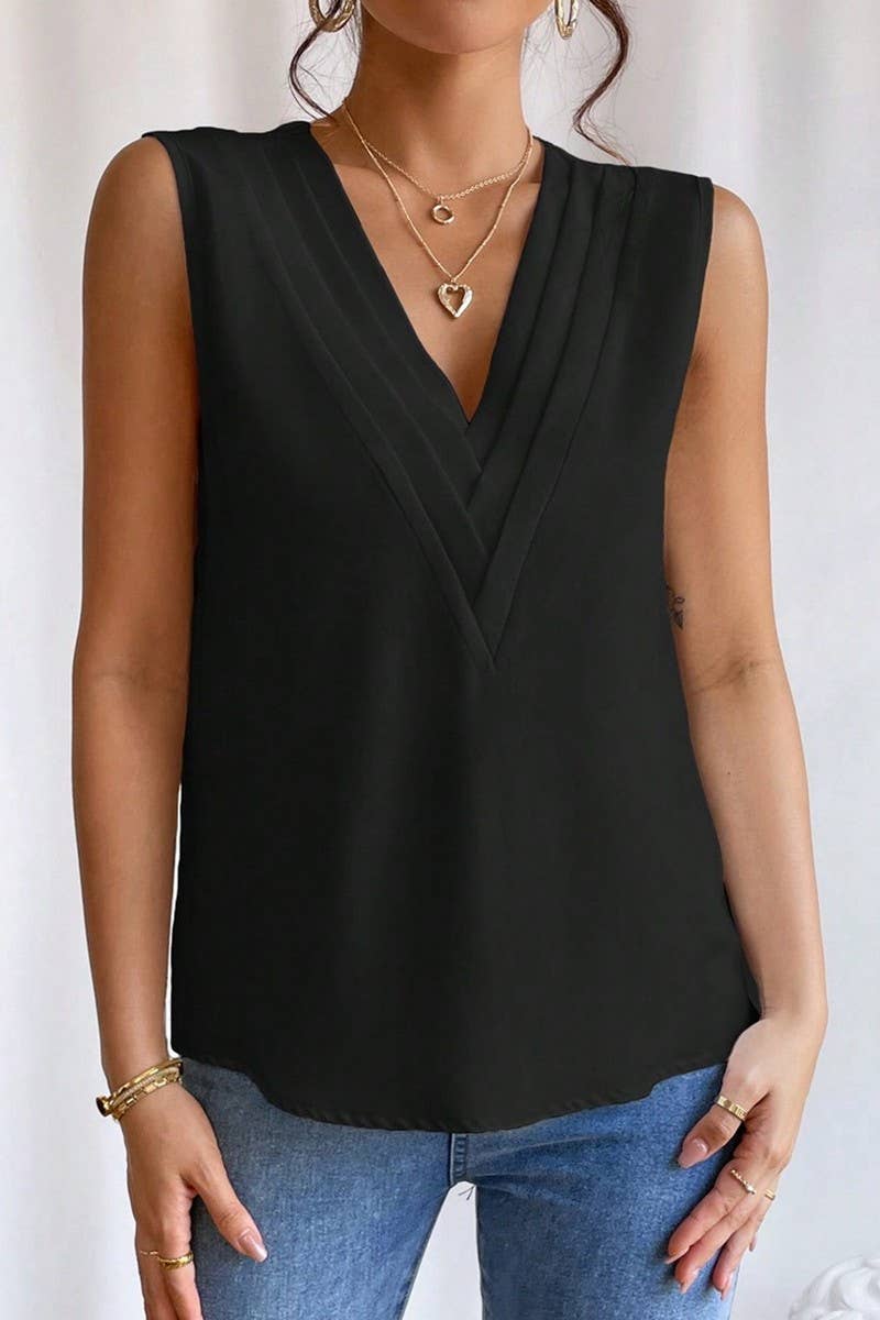 CWTTSL0331_SUMMER NEW MULTI-LAYERED V-NECK SOLID COLOR VEST