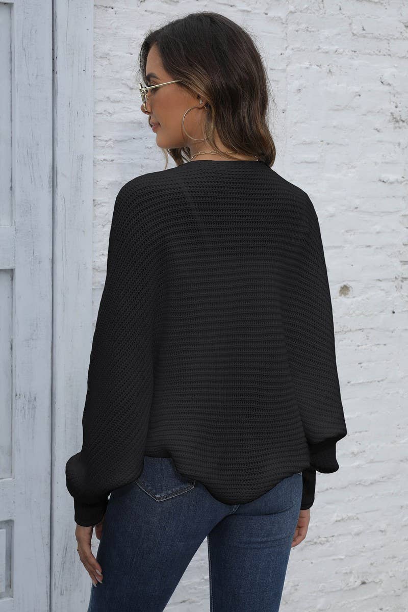 CWOSWL07323_WOMEN BATWING SLEEVE KNIT SHAWL CARDIGAN