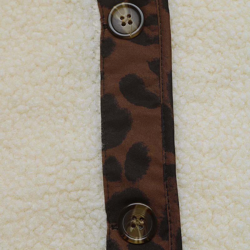Casual polar fleece leopard print color cardigan