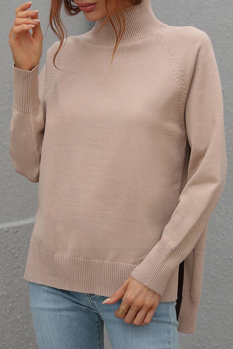 CWOSWL612 Turtle Neck Pullover With Side Slit Sweater