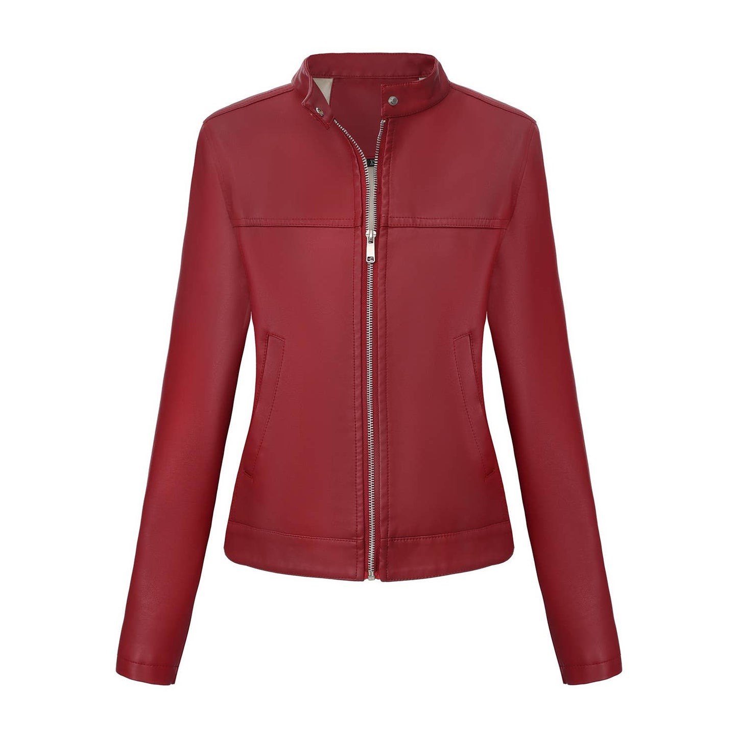 Fashionable stand-up collar short leather jacket
