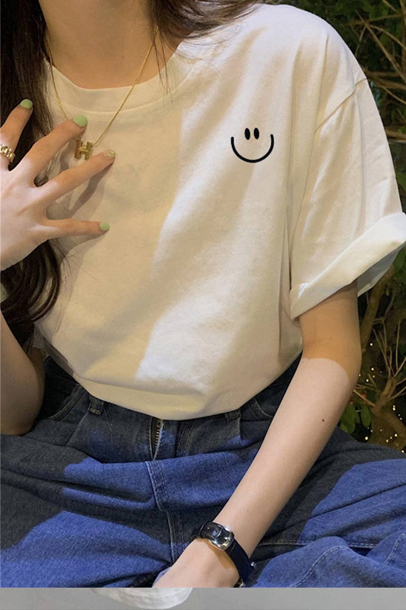 CWTTS0991_SMILEY PRINTED CASUAL T SHIRT