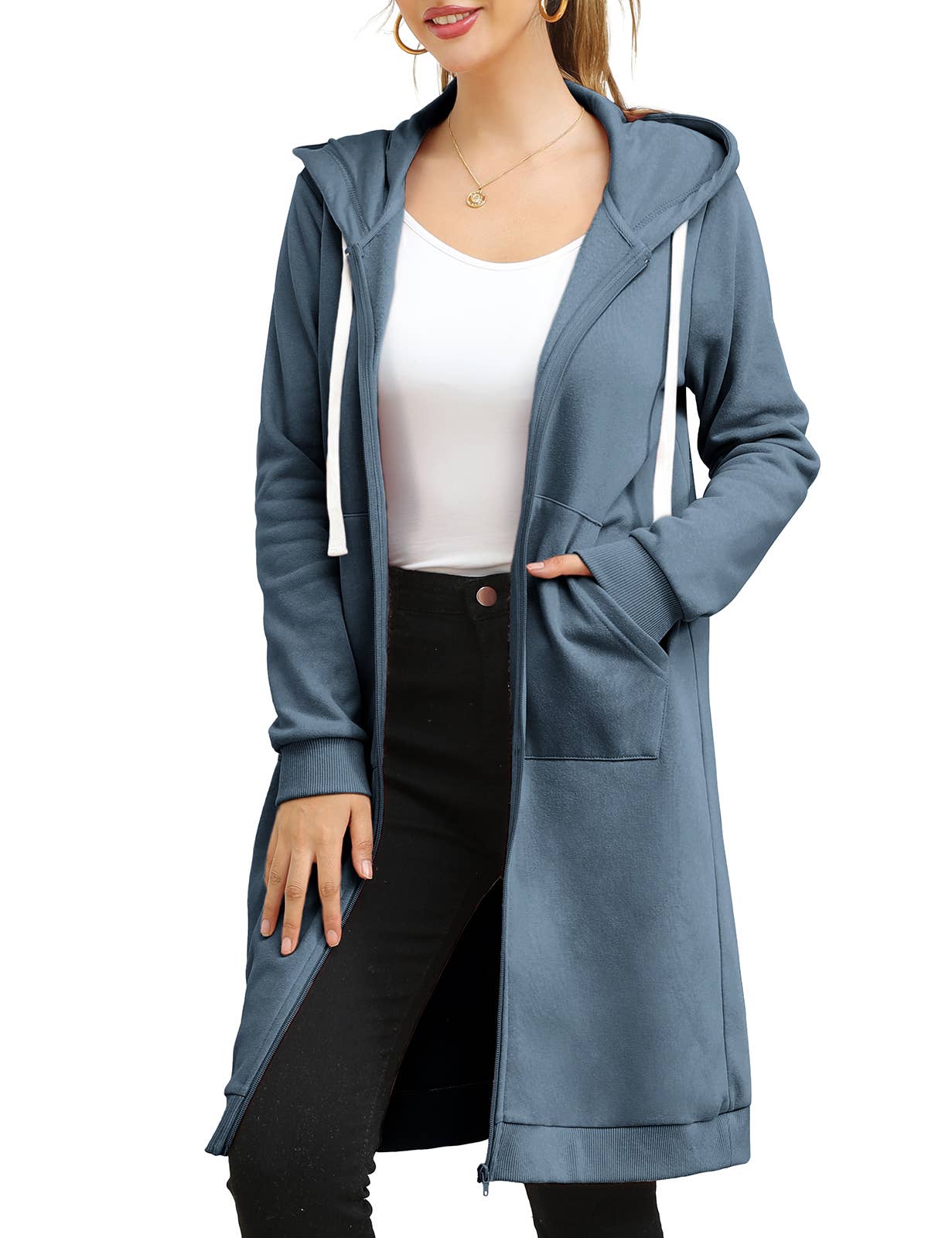 CWOHOL448_Lightweight Thin Zip-Up Hoodie Long Jacket