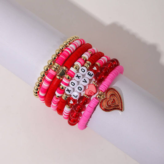 SOFT CLAY LETTER OIL DROP HEART PENDANT BRACELETSET_CWMM3521