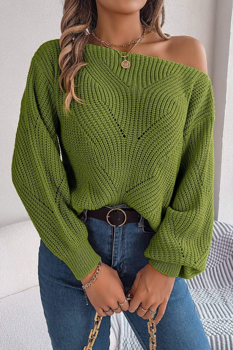 CWOSWL6365_OFF-THE-SHOULDER LONG-SLEEVED CUT-OUT SWEATER