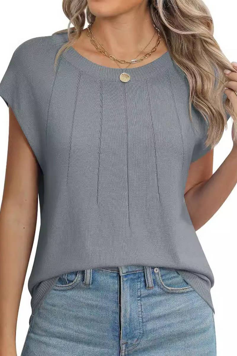 CWOSWS0070_CREW NECK CASUAL KNITTED PULLOVER TOP