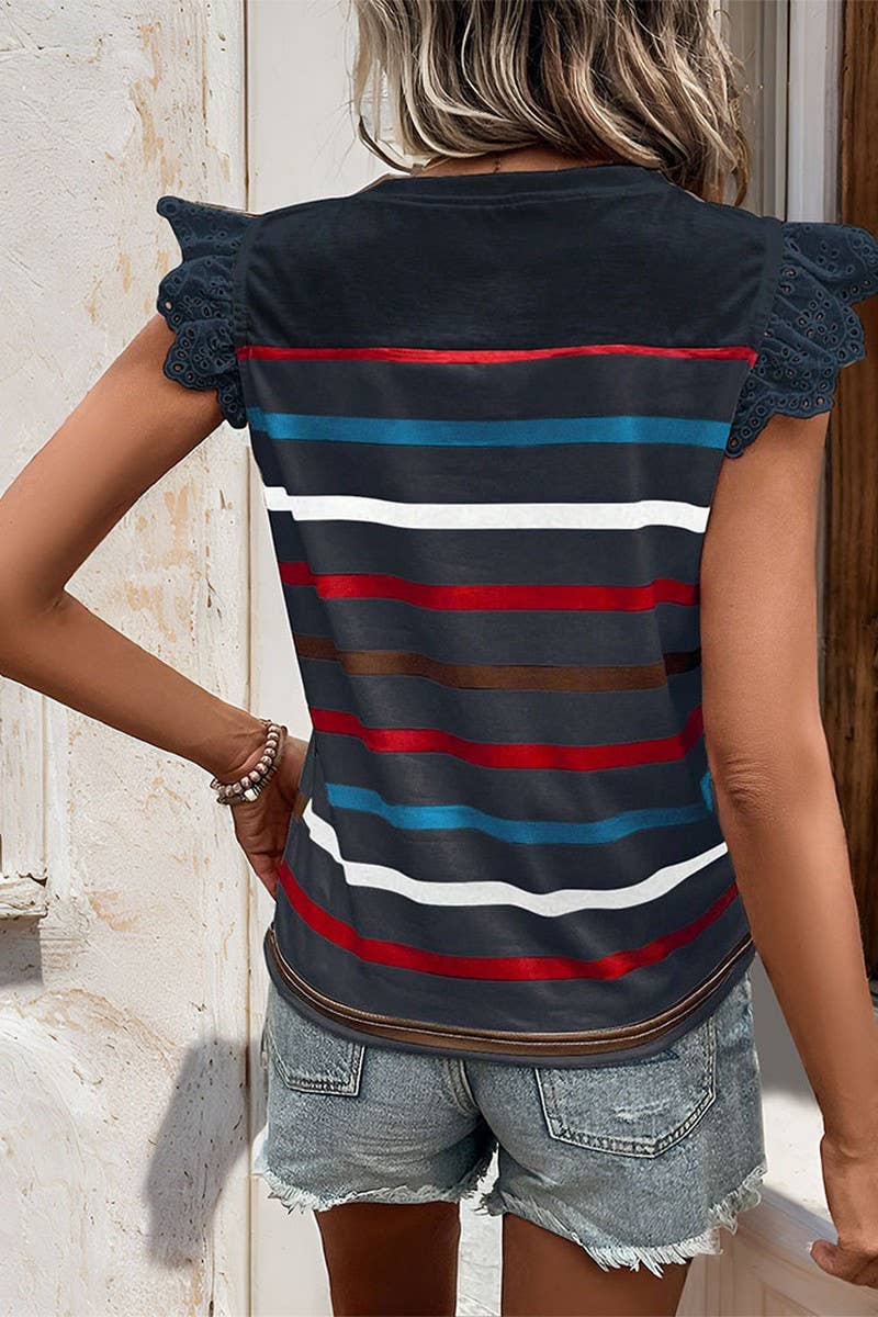 CWTBLS0992_SHORT-SLEEVED CASUAL STRIPED TOP