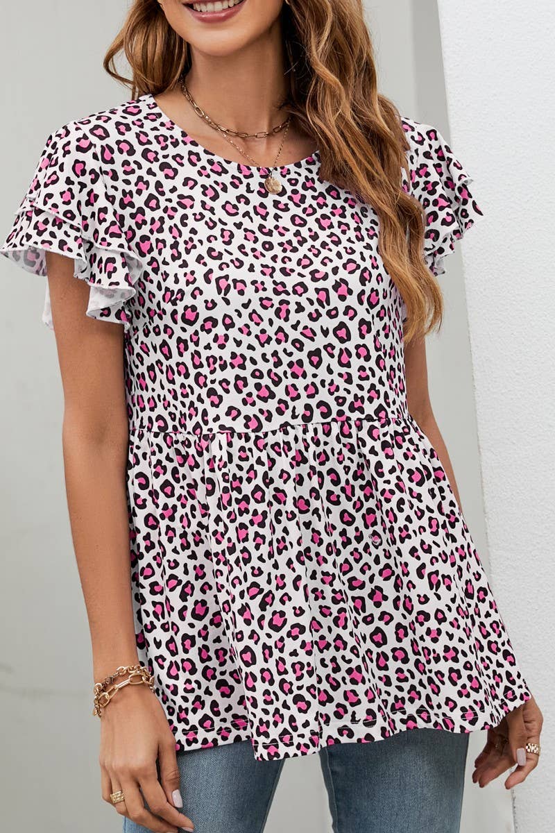 CWTBLS0345_V-Neck Short Sleeve Print Top