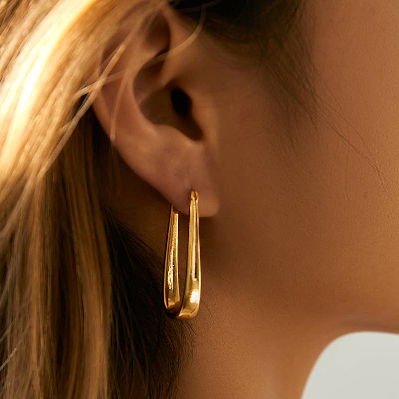 Metallic texture oval teardrop earrings