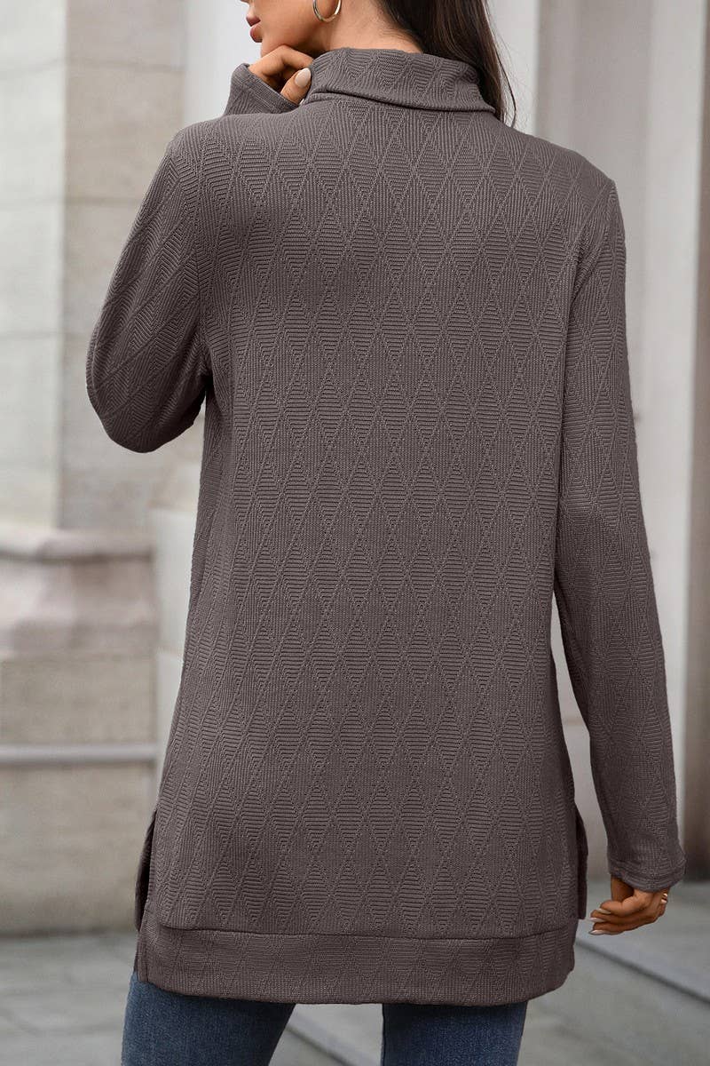 CWTBLL01289_HIGH NECK SOLID KNIT SPLIT HEM LONG SLEEVE TOP