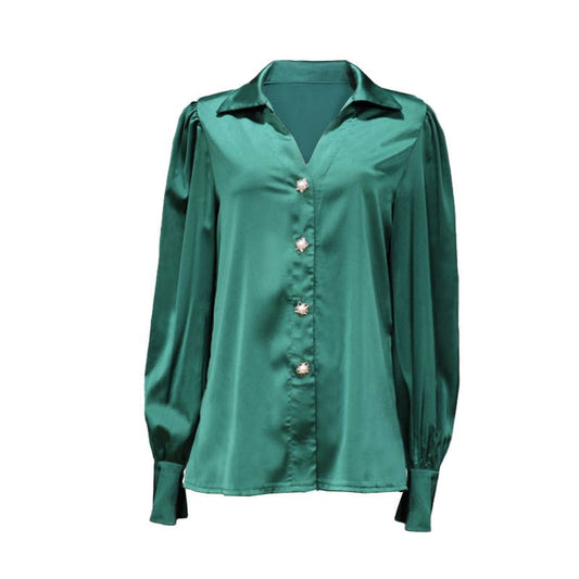 DESIGN SENSE SATIN SHIRT WITH LANTERN SLEEVES