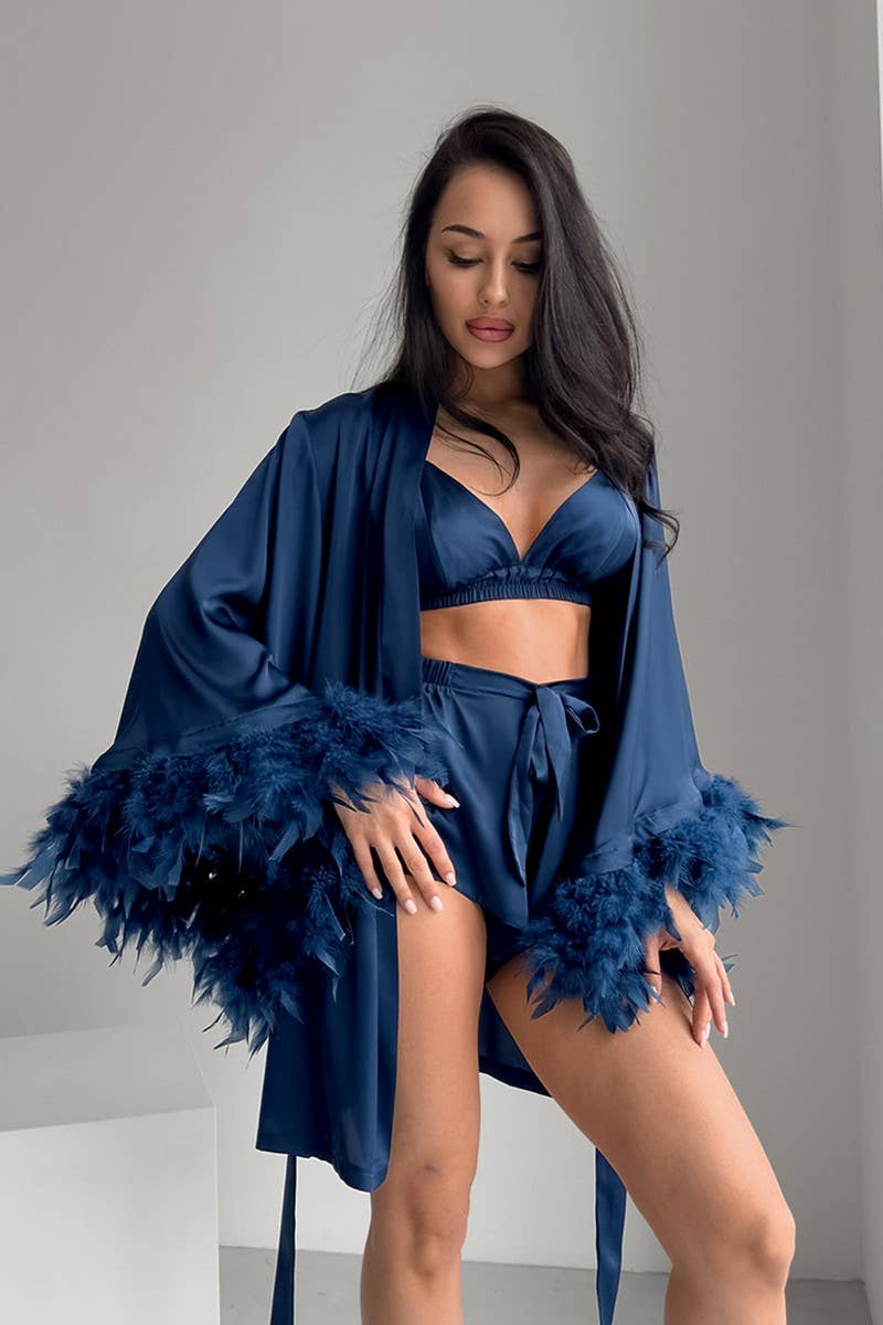 CWSPJ0340_FEATHER PANELED UNDERWEAR SHORTS PAJAMA SET