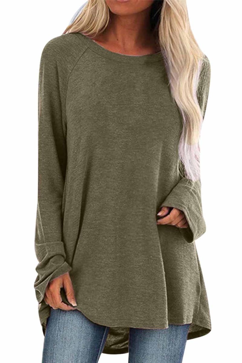 CWTBLL2932_SOLID COLOR CREW NECK LONG SLEEVE TOP LONG STYLE
