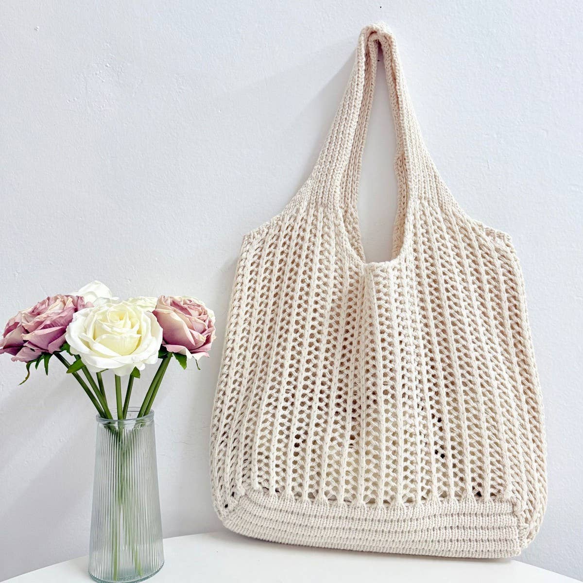 CUAB00636_2025 LARGE CAPACITY BOHO KNIT TOTE BEACH BAG