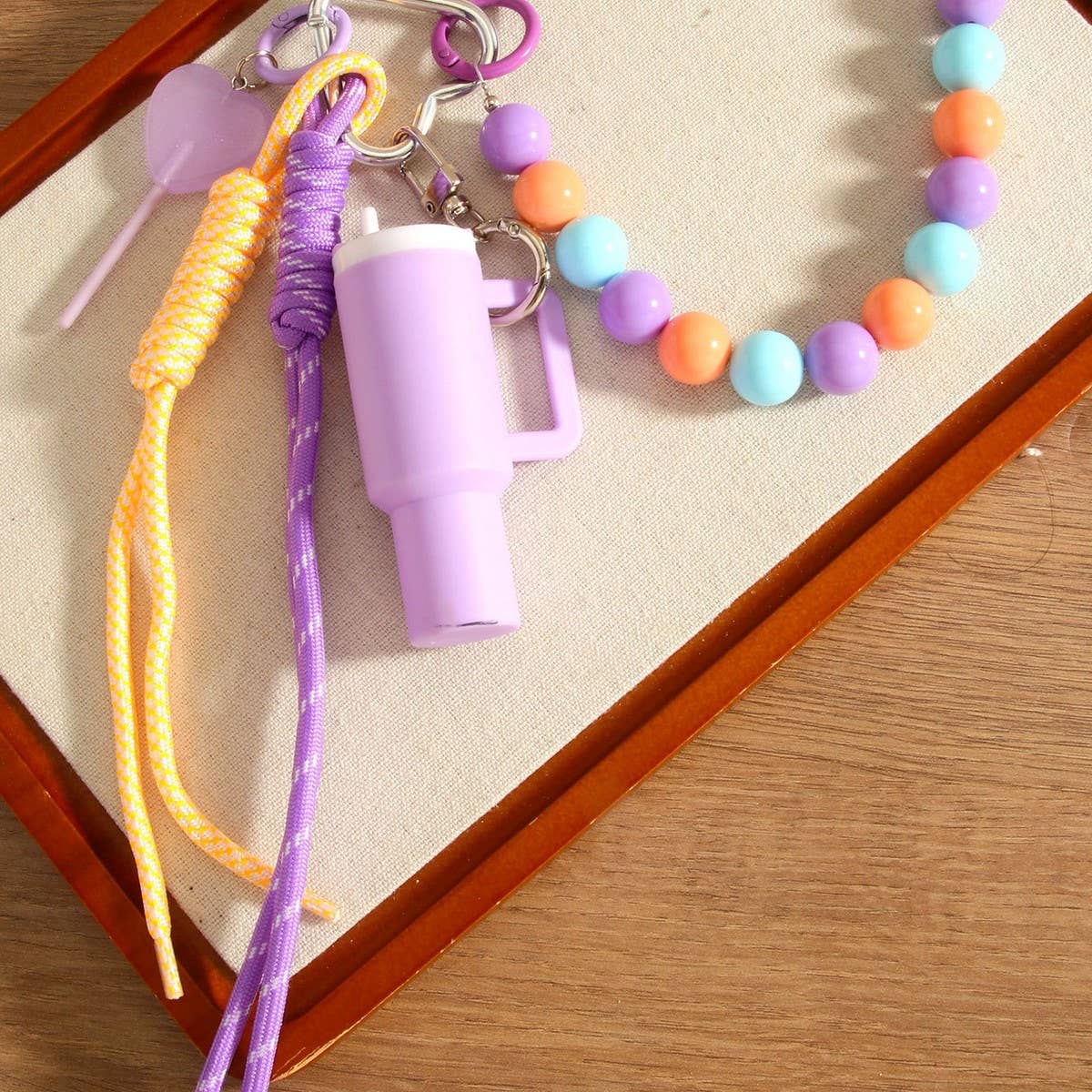 Cup Charm Keychain ? Dual Strap & Beaded Design