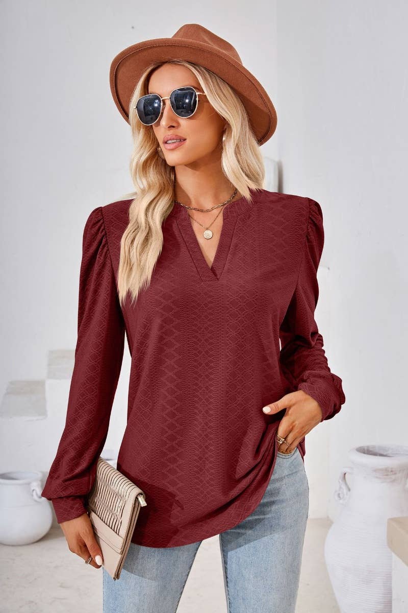 CWTBLL2687_FALL COMMUTER V-NECK LONG-SLEEVED TOP