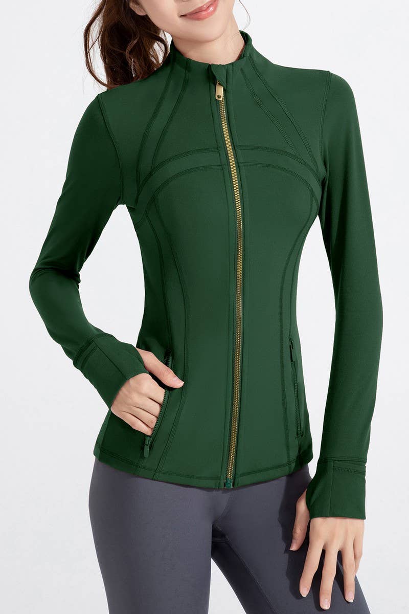 CWOCO1026_STAND COLLAR SPORTS LONG SLEEVE ZIP UP COAT