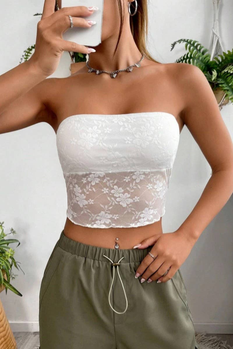 CWTTSL0433_LACE TUBE TOP ALL-MATCH SEXY WRAP TOP