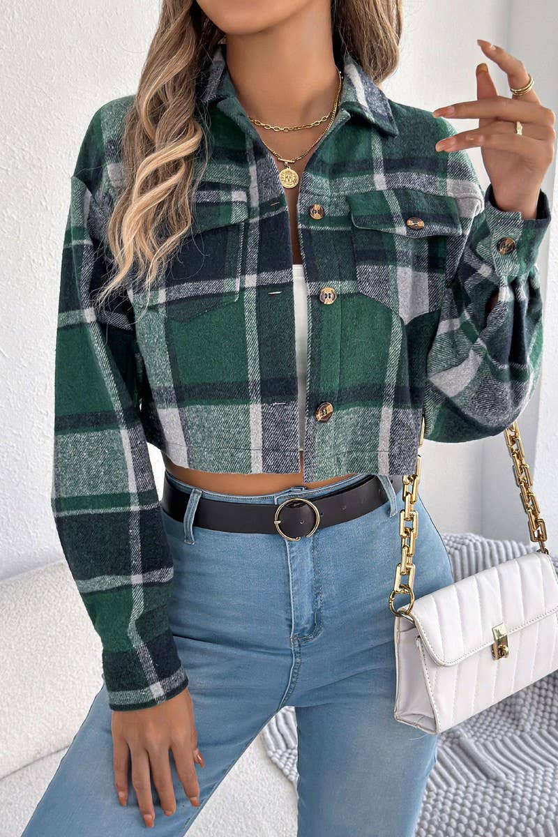 CWOCO1214_COLORBLOCK PLAID  BLEND CROPPED JACKET