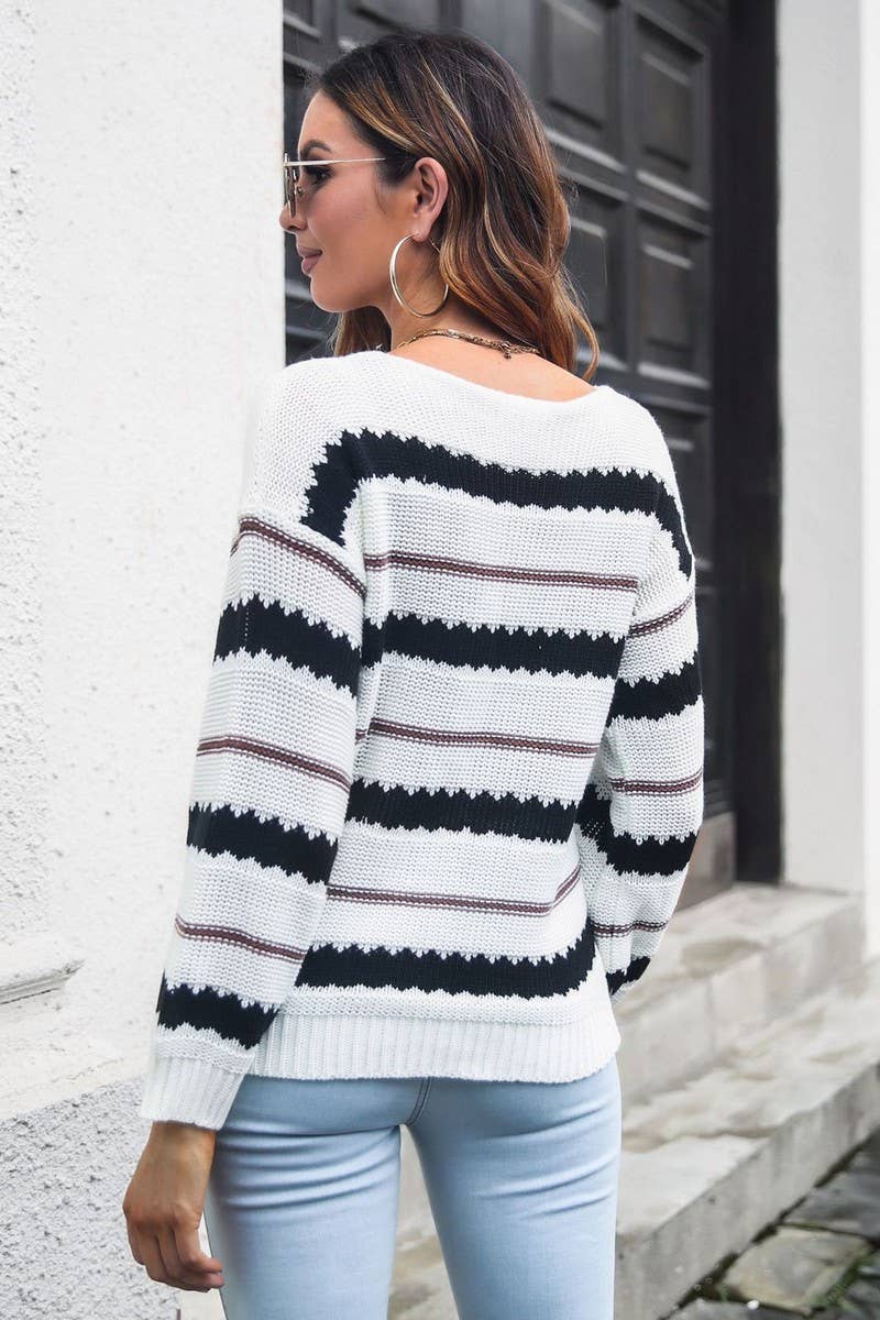 CWOSWL4089_STRIPED LONG-SLEEVED KNITTED PULLOVER