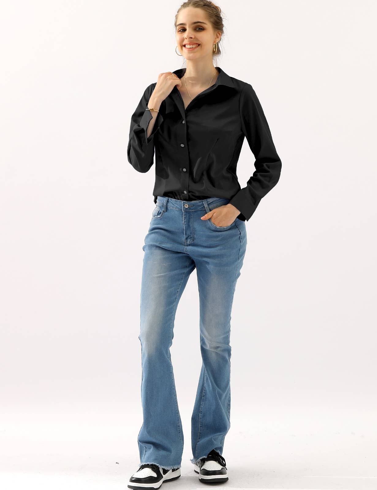 CWTSTL720_PLUS Basic Long Sleeve Button Down Collared Shirts