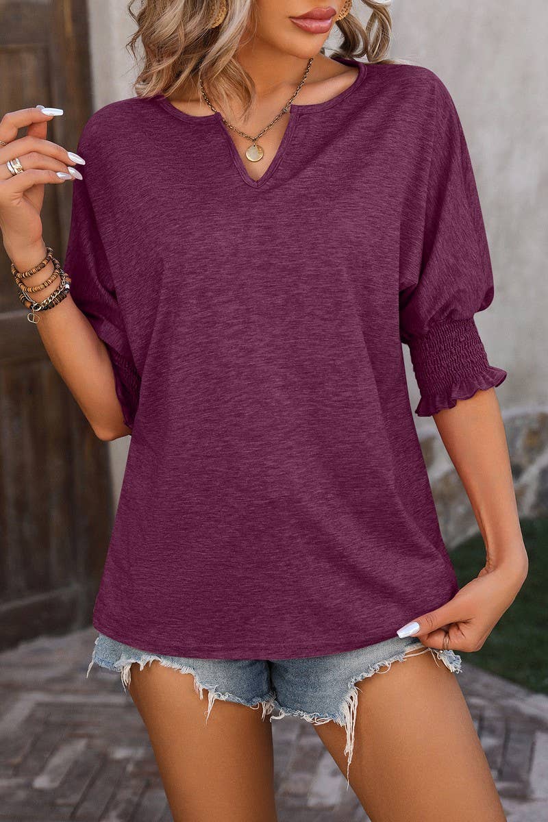 CWTBLS0394_V Neck Short Sleeve Blouse