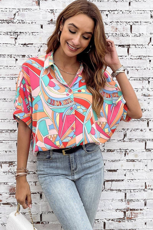 CWTSTS0484_CASUAL PRINTED SHORT SLEEVE LOOSE SHIRT TOP