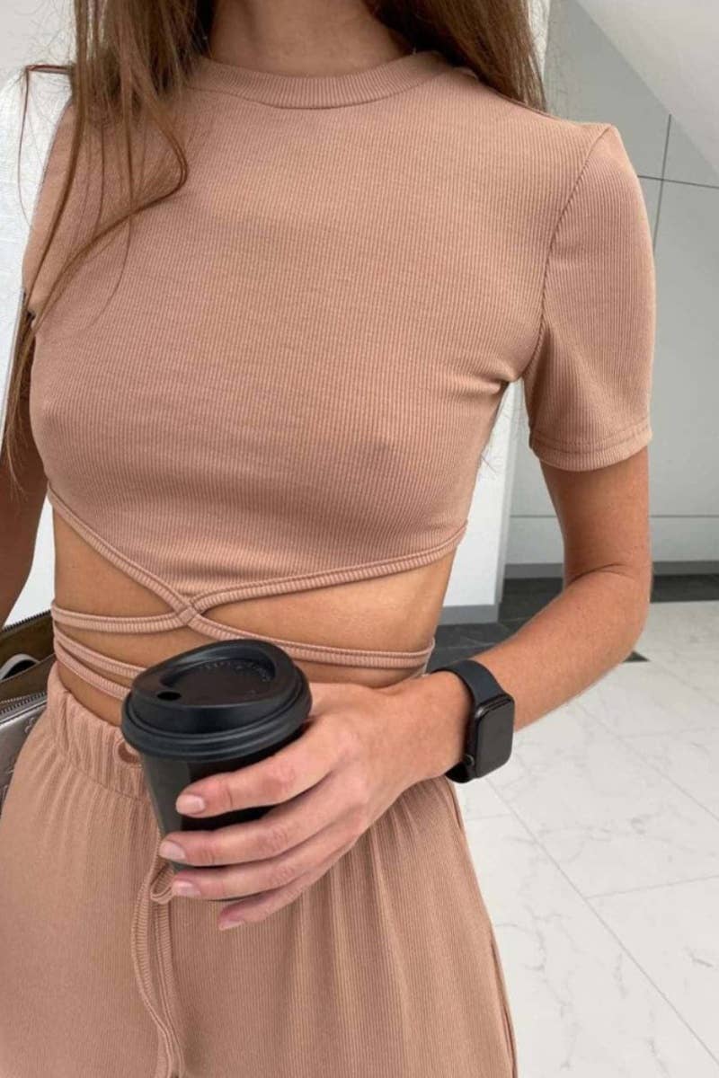 CWSS0517_SEXY CROP STRAP SHORT SLEEVE TOP AND PANTS SUIT