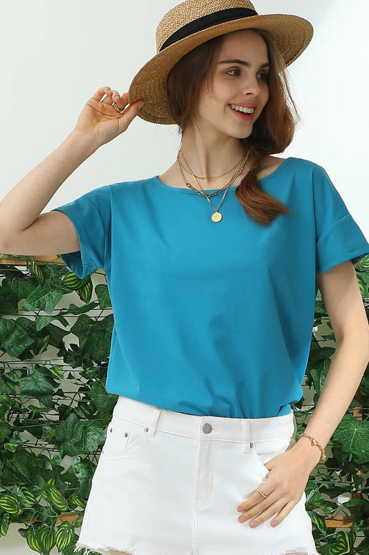 CWTTS701_ROUND NECK SHORT SLEEVE T SHIRT TUNIC TOP