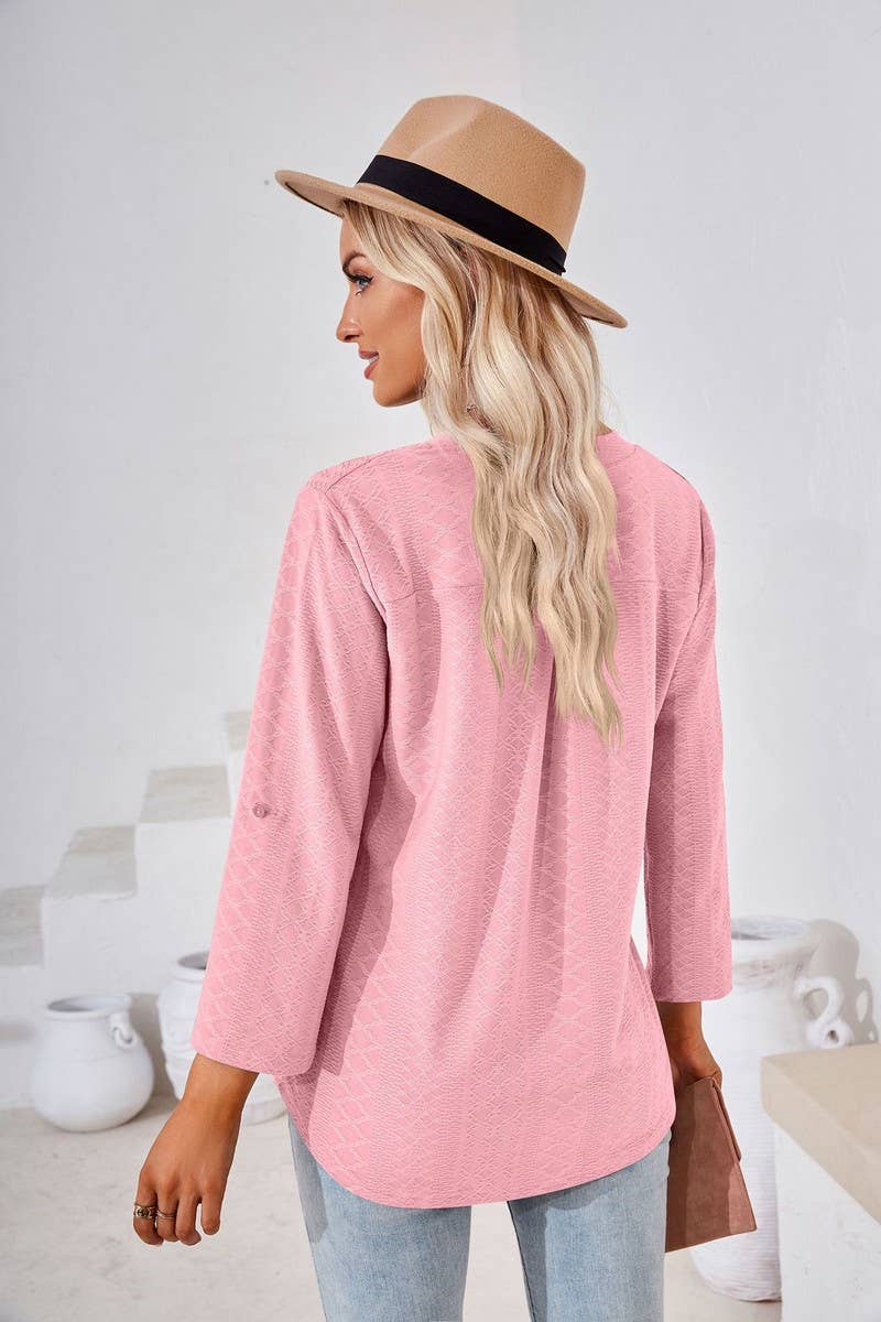 CWTSTL0856_V-neck Pullover Long Sleeve Top