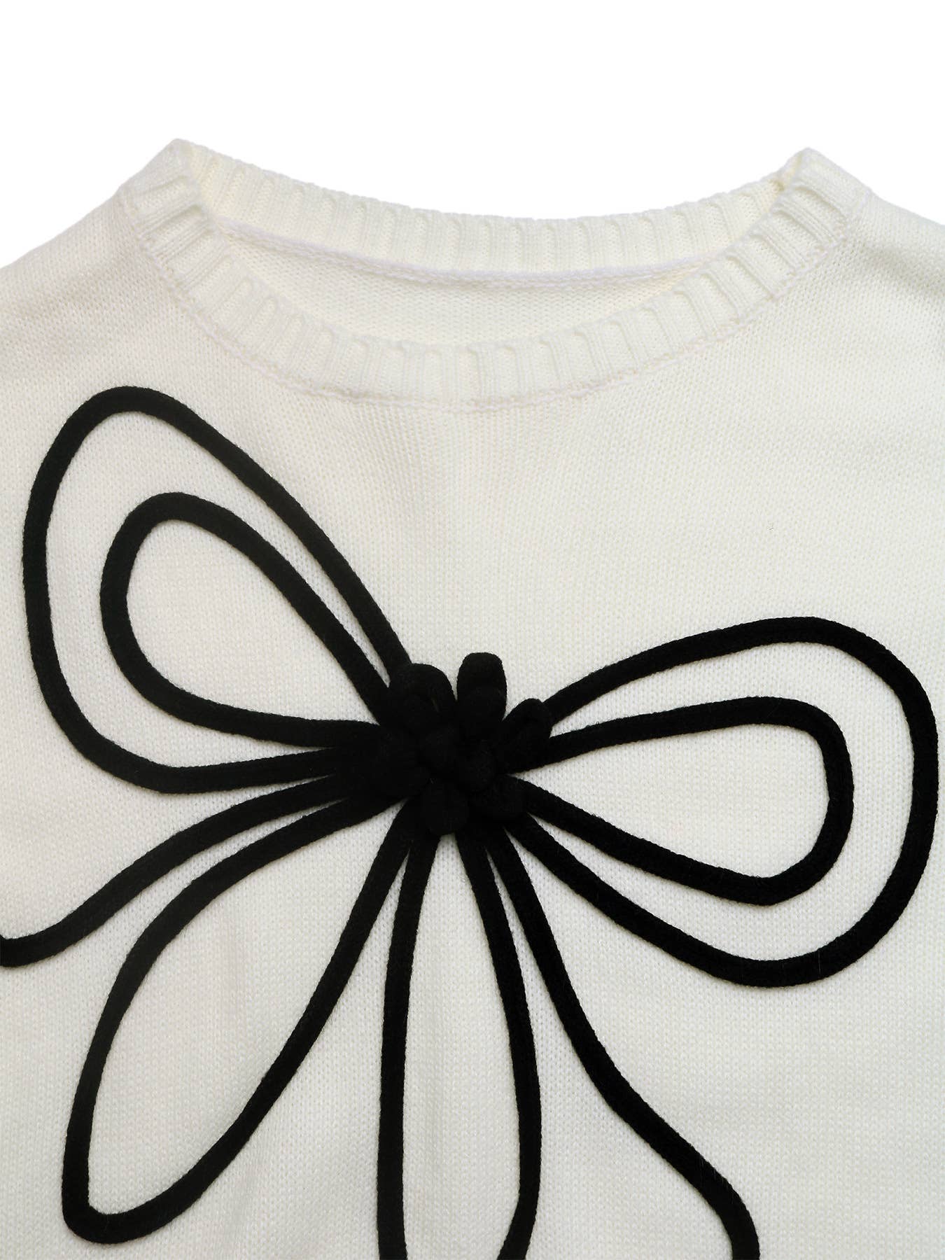 Color-blocking bow pullover long-sleeved sweater