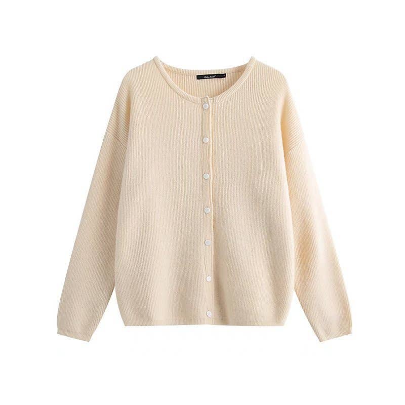 CREW-NECK SOLID COLOR SINGLE BREASTED CARDIGAN