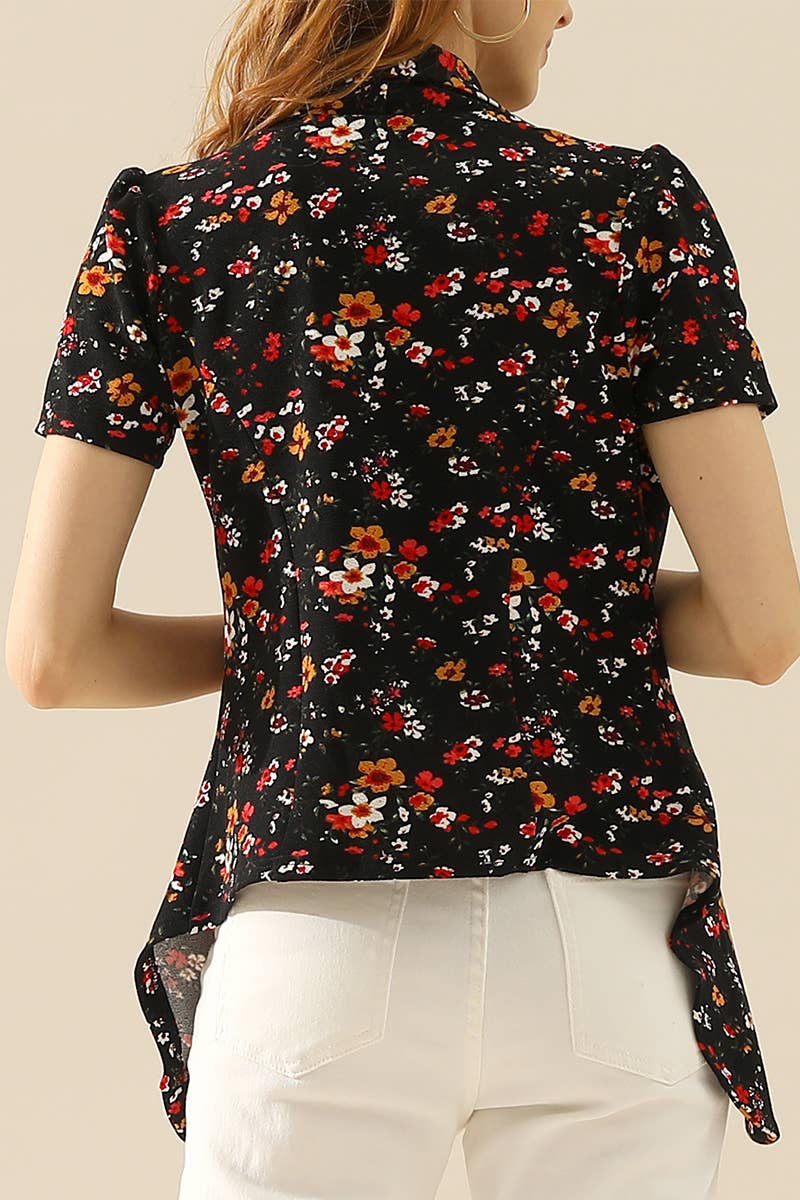 CWOBL095_Short Sleeve Open Front Draped Ruffles Blouses