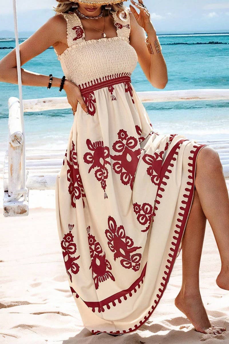 CWDHL0980_WOMEN'S RESORT PRINT CROSS FRONT MIDI DRESS