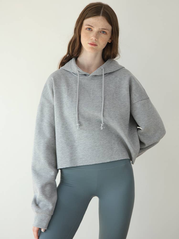 Fleece solid color sporty hooded sweatshirt
