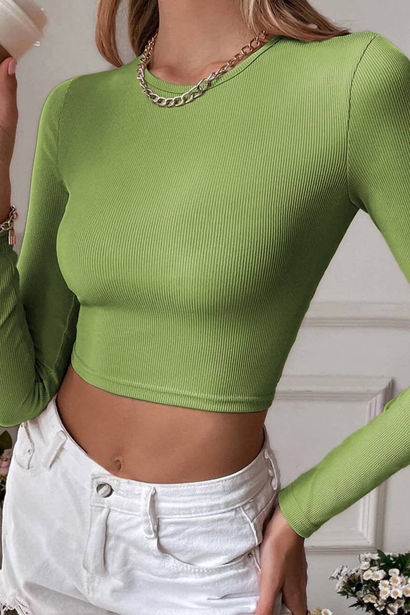 CWTBLL2703_CROPPED SLIM FIT KNIT T-SHIRT TOP WITH OPEN BACK