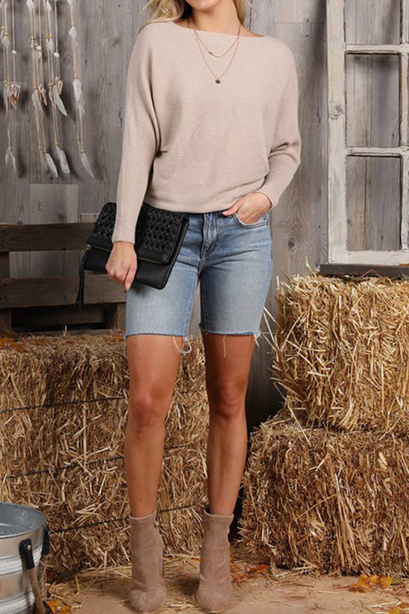 CWOSWL647_ONE SIDE OFF SHOULDER SOFT SWEATER RIB TOP