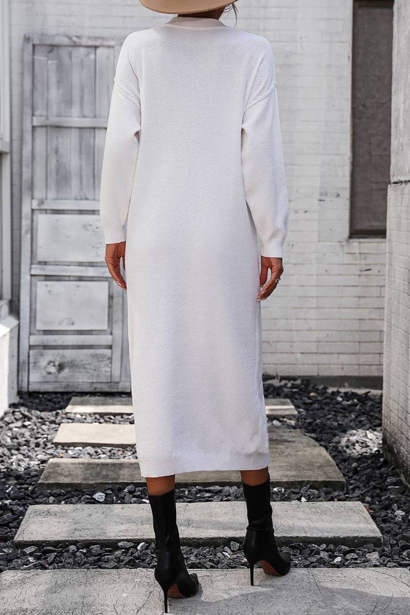 CWDMD538  Long Sleeve Loose V-Neck Button Tops Long Sweater