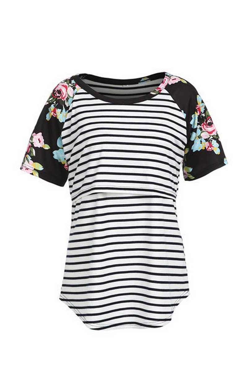 CWTBLS1438_MULTIFUNCTIONAL STRIPED STITCHING NURSING CLOTHES