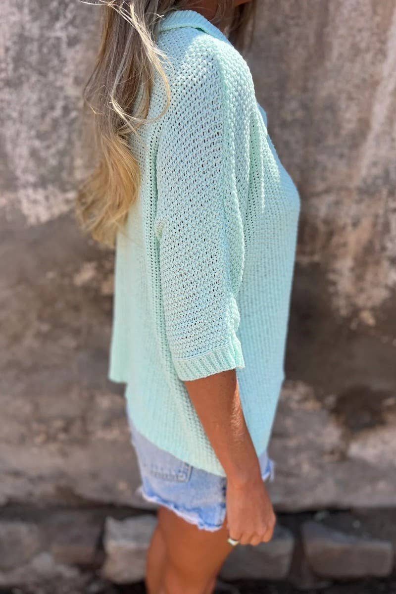 CWTBLL3943_SOLID V-NECK COLLAR KNIT BASIC TOP