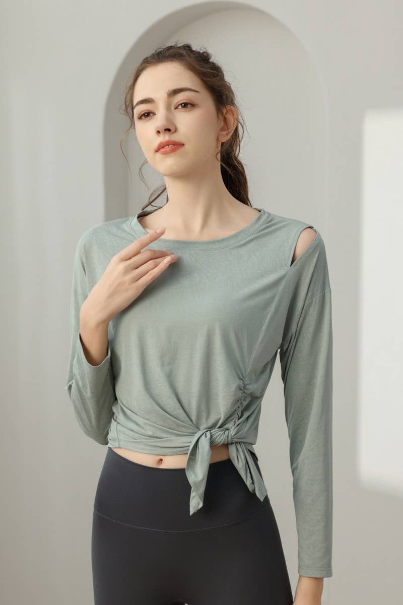 CWTBLL1592_JADE JACQUARD SLIT LOOSE SPORTS YOGA TOP