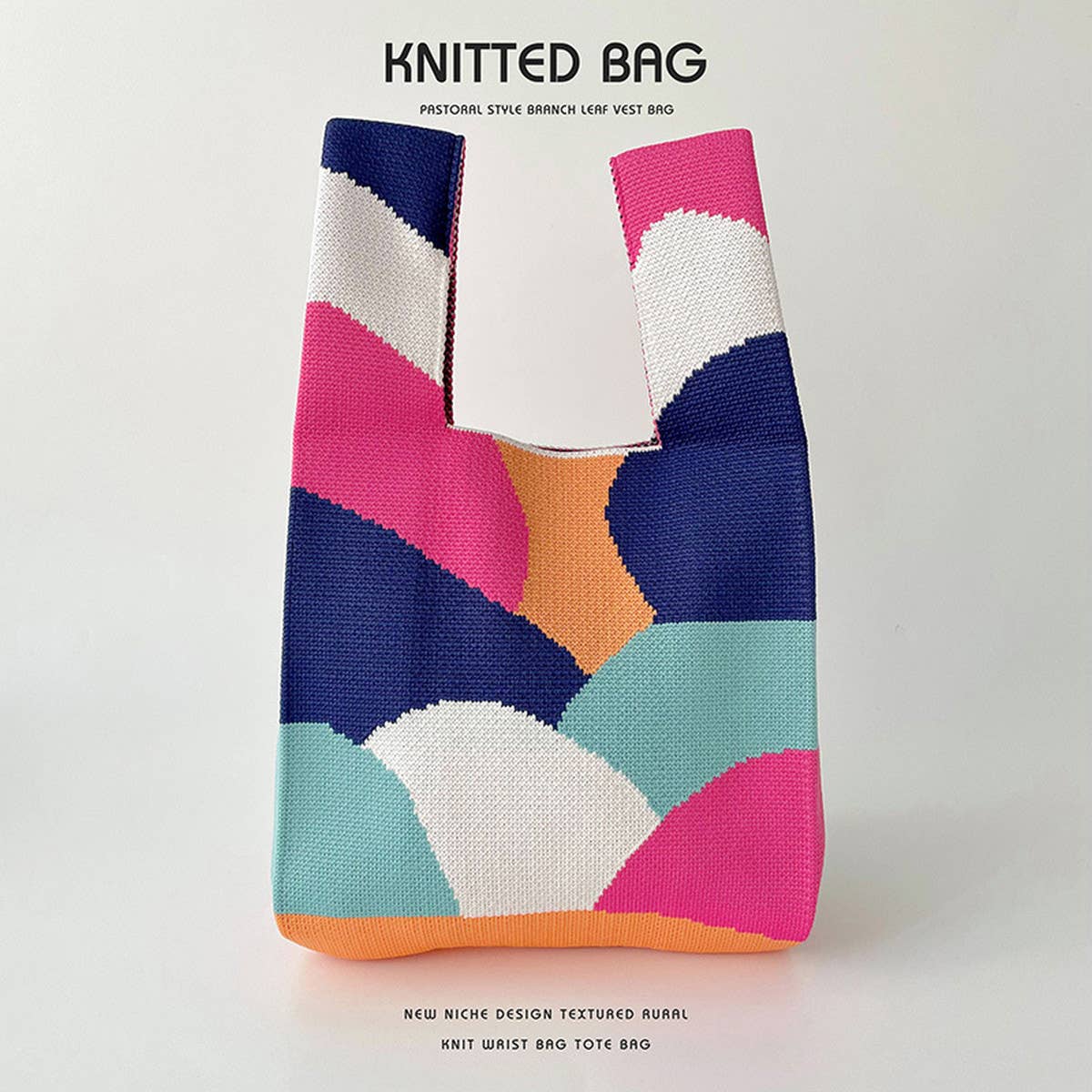 COLOR BLOCK POLKA DOT KNITTED SHOULDER TOTE BAG_CWAB1500