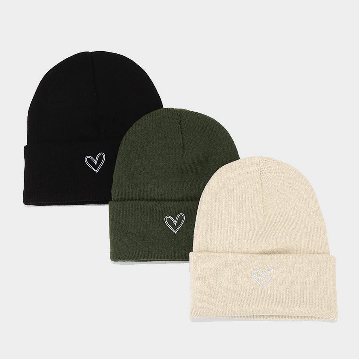 HEART EMBROIDERY ACRYLIC KNITTED HAT_CWAH2082