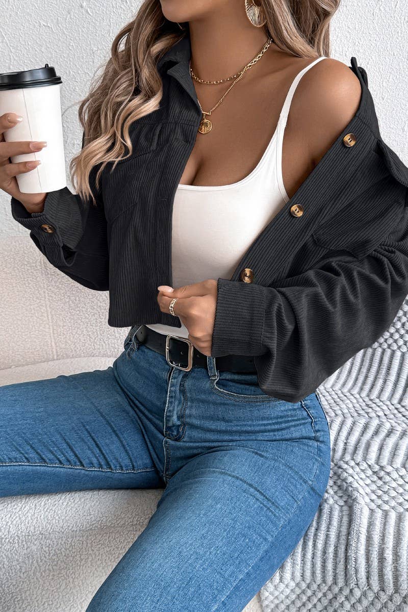 CWOCO1213_CASUAL CORDUROY POCKET CROPPED JACKET