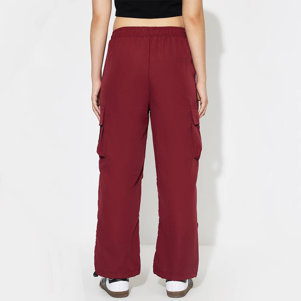 ELASTIC HIGH-WAISTED ENCORE RED CASUAL OVERALLS