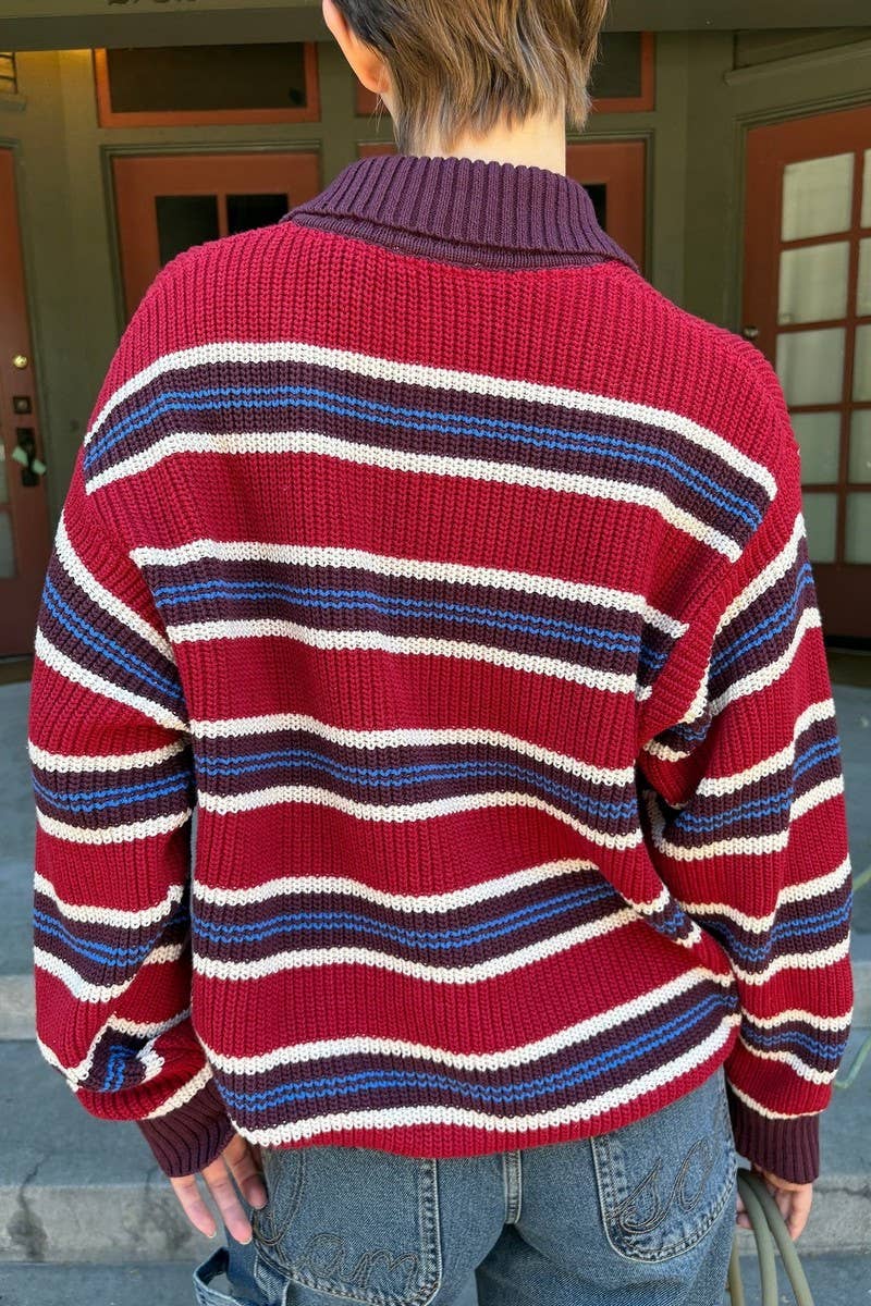 CWOSWL07738_2025 RETRO STRIPED COLORBLOCK POLO KNIT SWEATER