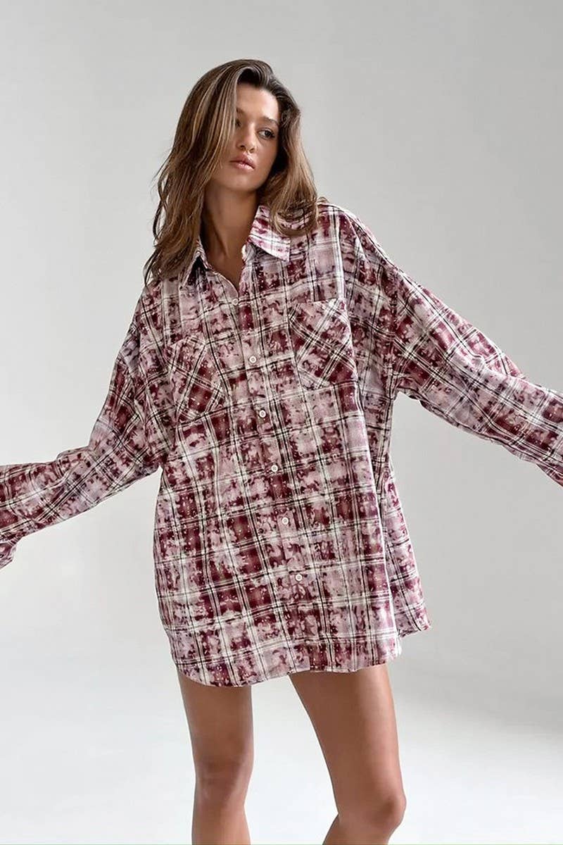CWTBLL00582_VINTAGE DISTRESSED PLAID LONG-SLEEVED SHIRT